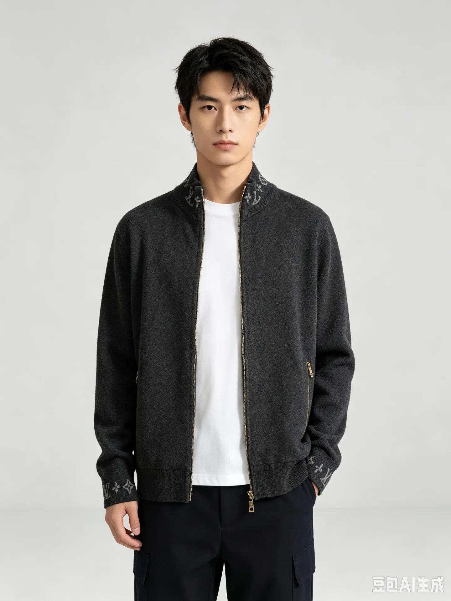 Louis Vuitton/Louis Vuitton jacquard threaded wool zipper jacket
